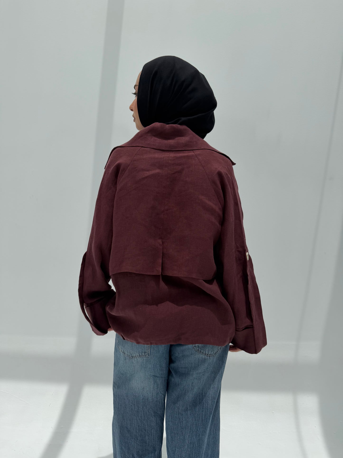 Trench Bomber Jacket - Burgundy