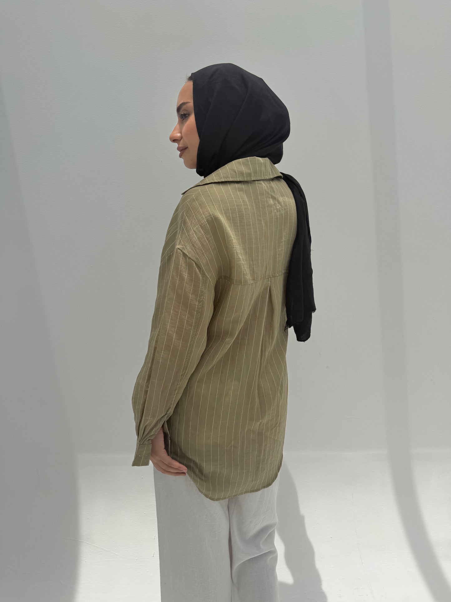 Striped Silk Blouse - Olive