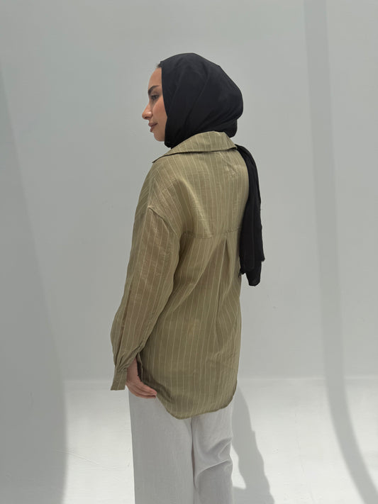 Striped Silk Blouse - Olive