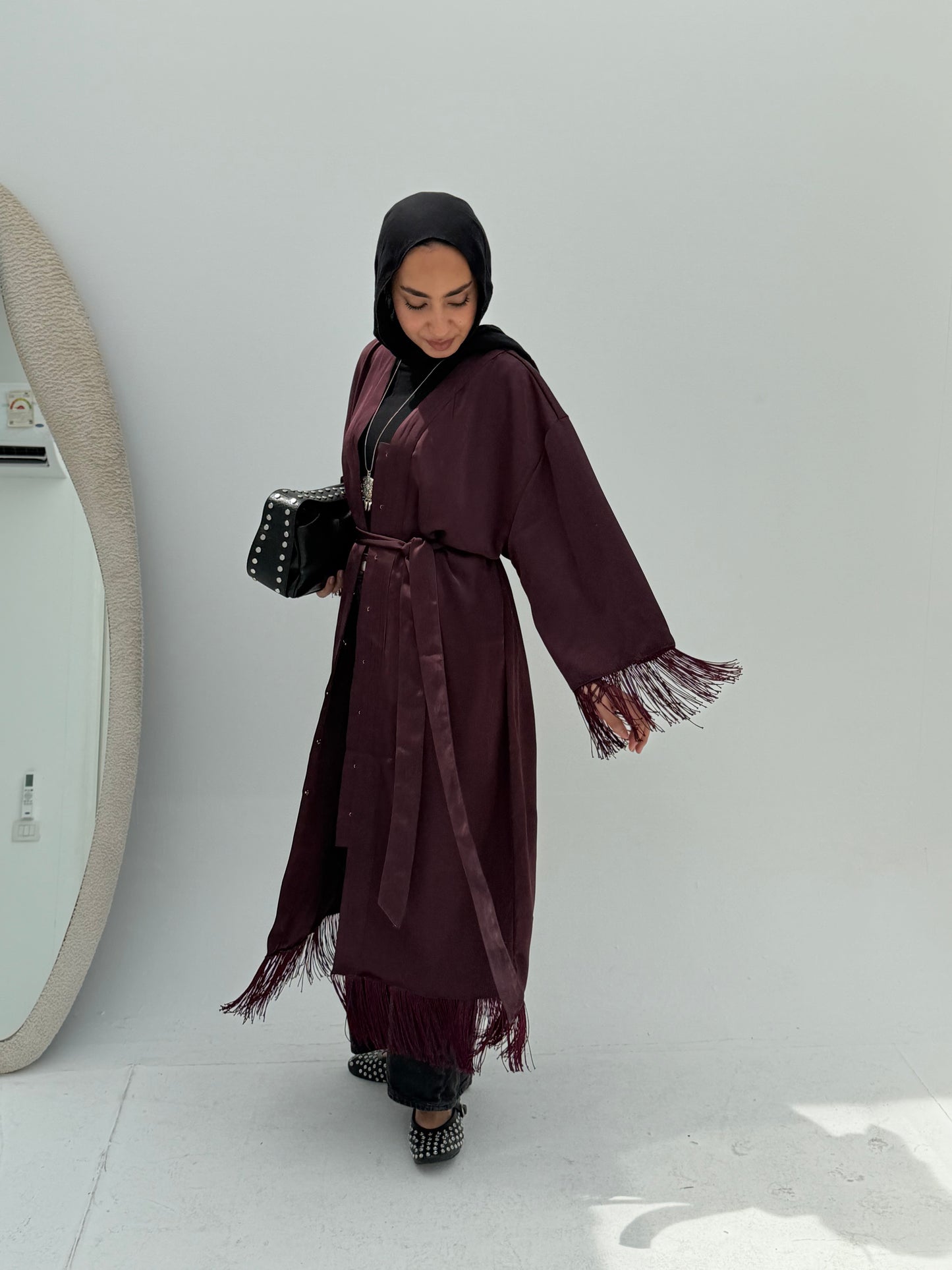Tassel Abaya - Burgundy