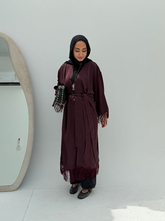 Tassel Abaya - Burgundy