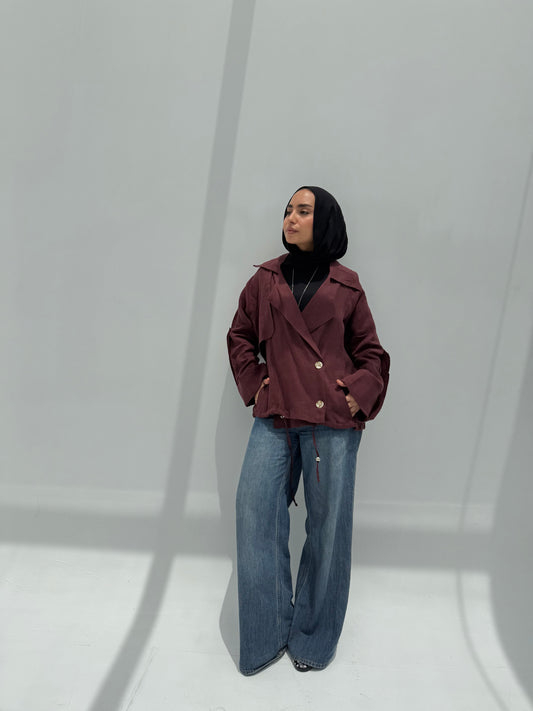 Trench Bomber Jacket - Burgundy