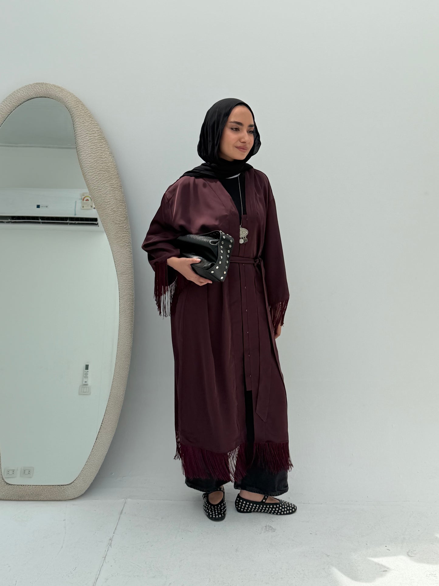 Tassel Abaya - Burgundy