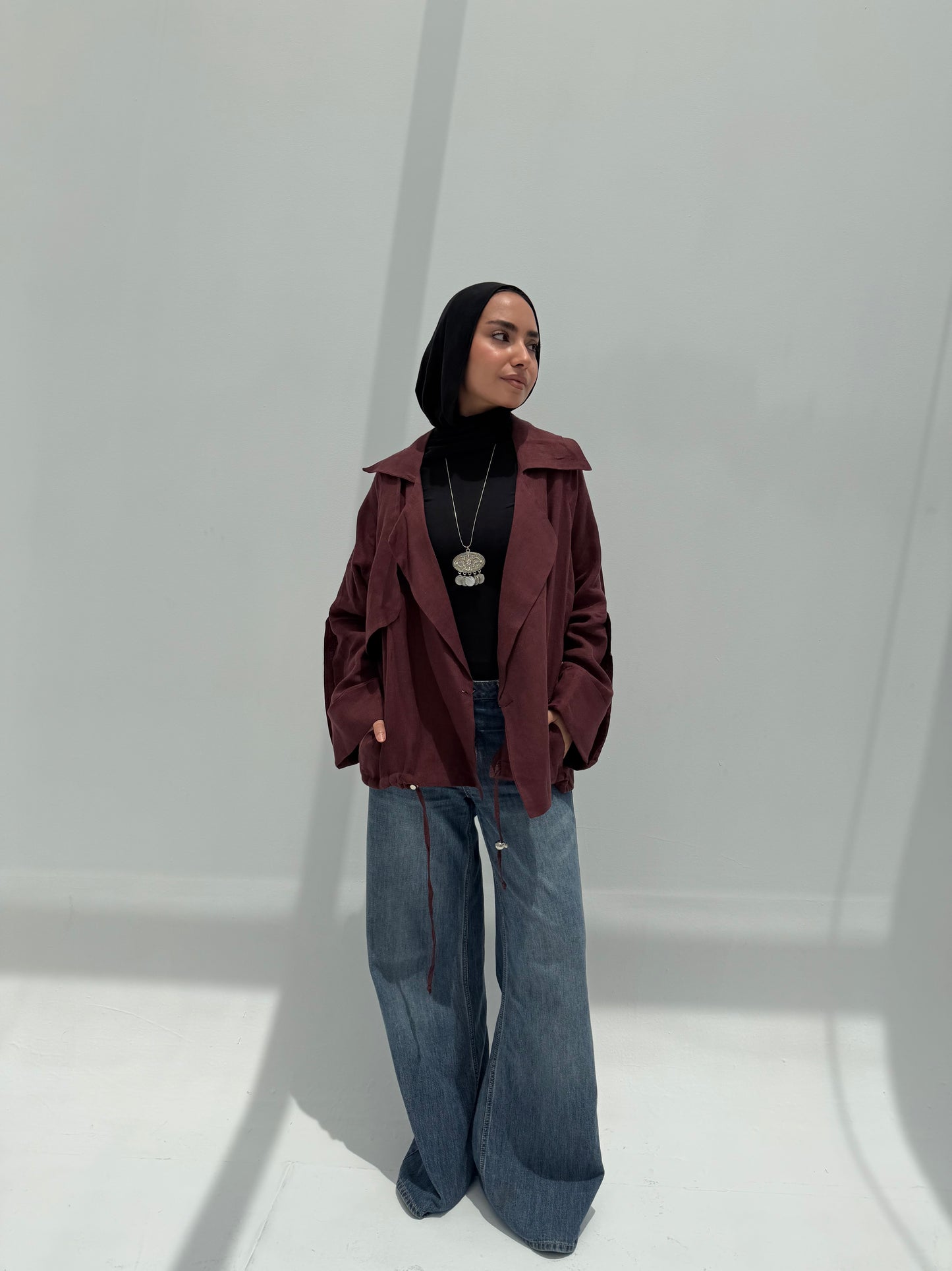 Trench Bomber Jacket - Burgundy