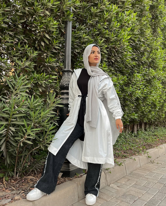 Full-length Drawstring Jacket - White