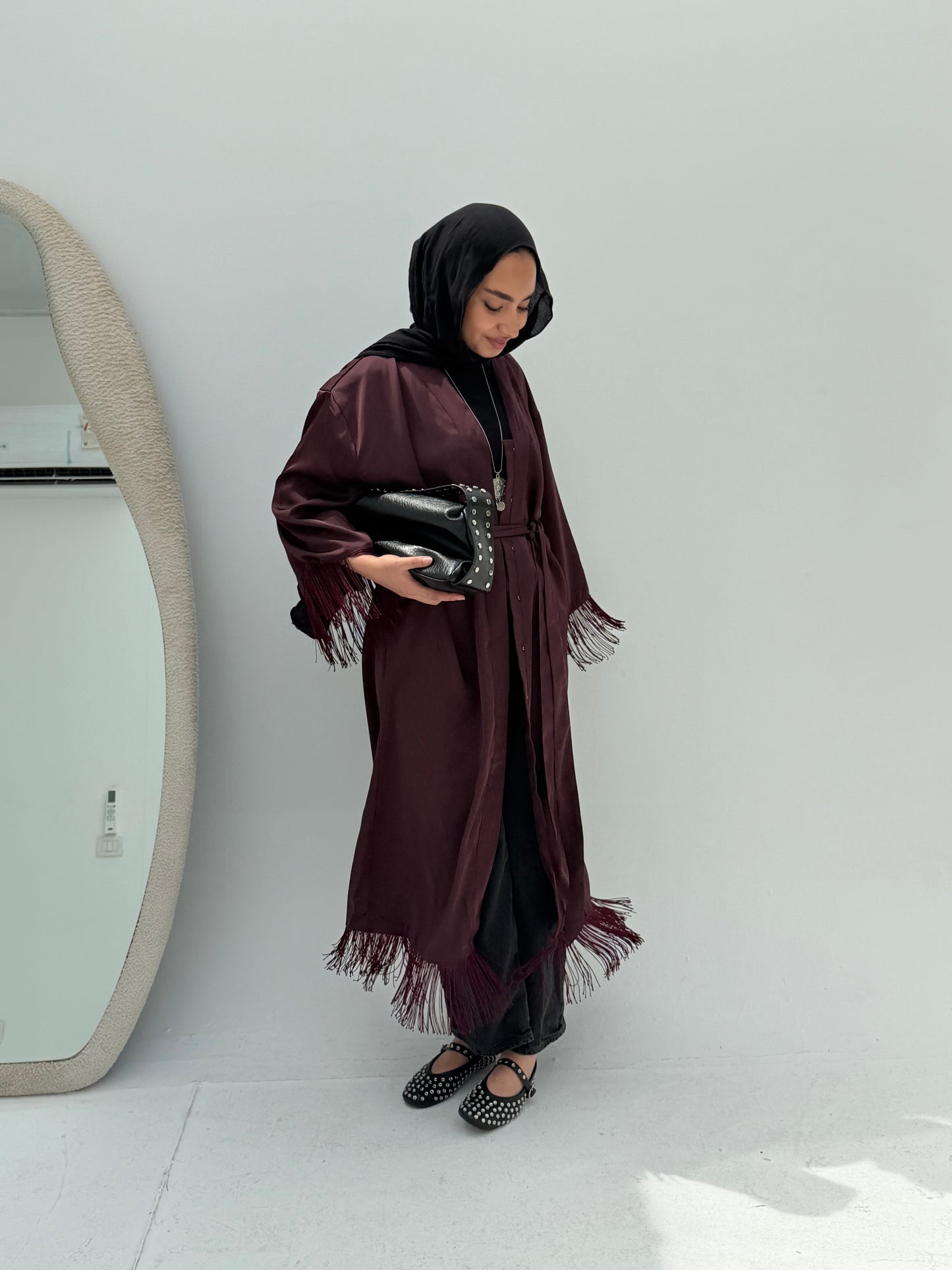 Tassel Abaya - Burgundy