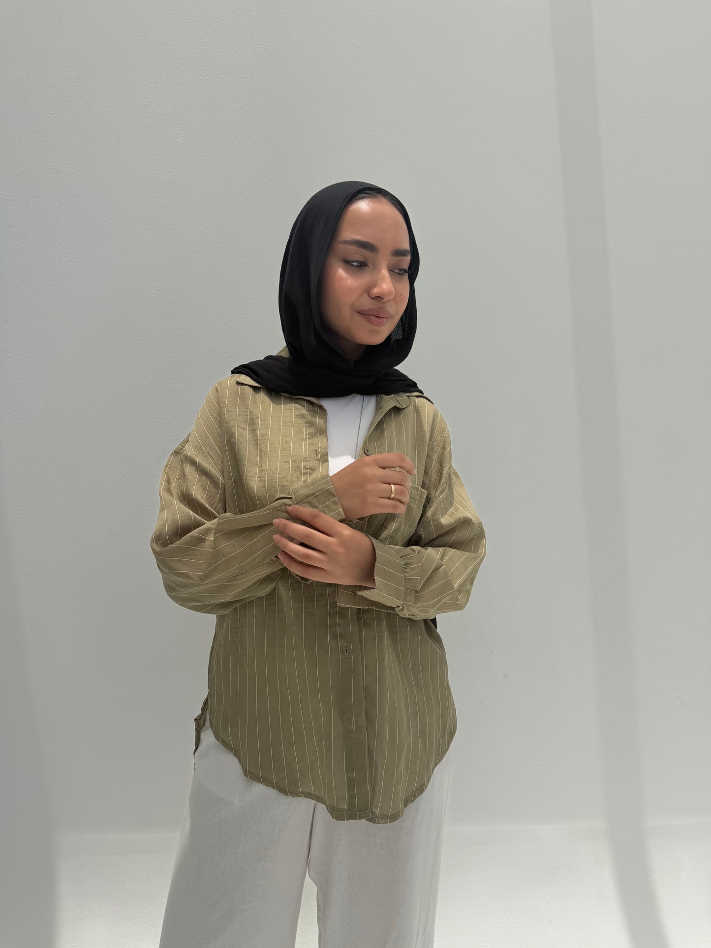 Striped Silk Blouse - Olive