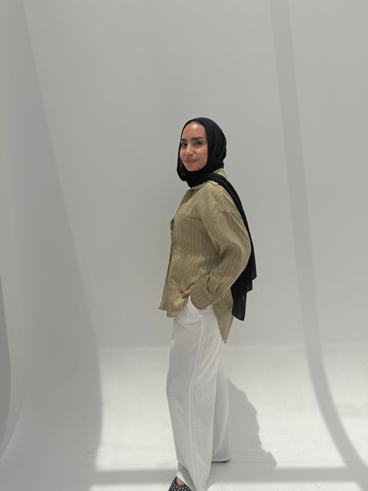 Striped Silk Blouse - Olive
