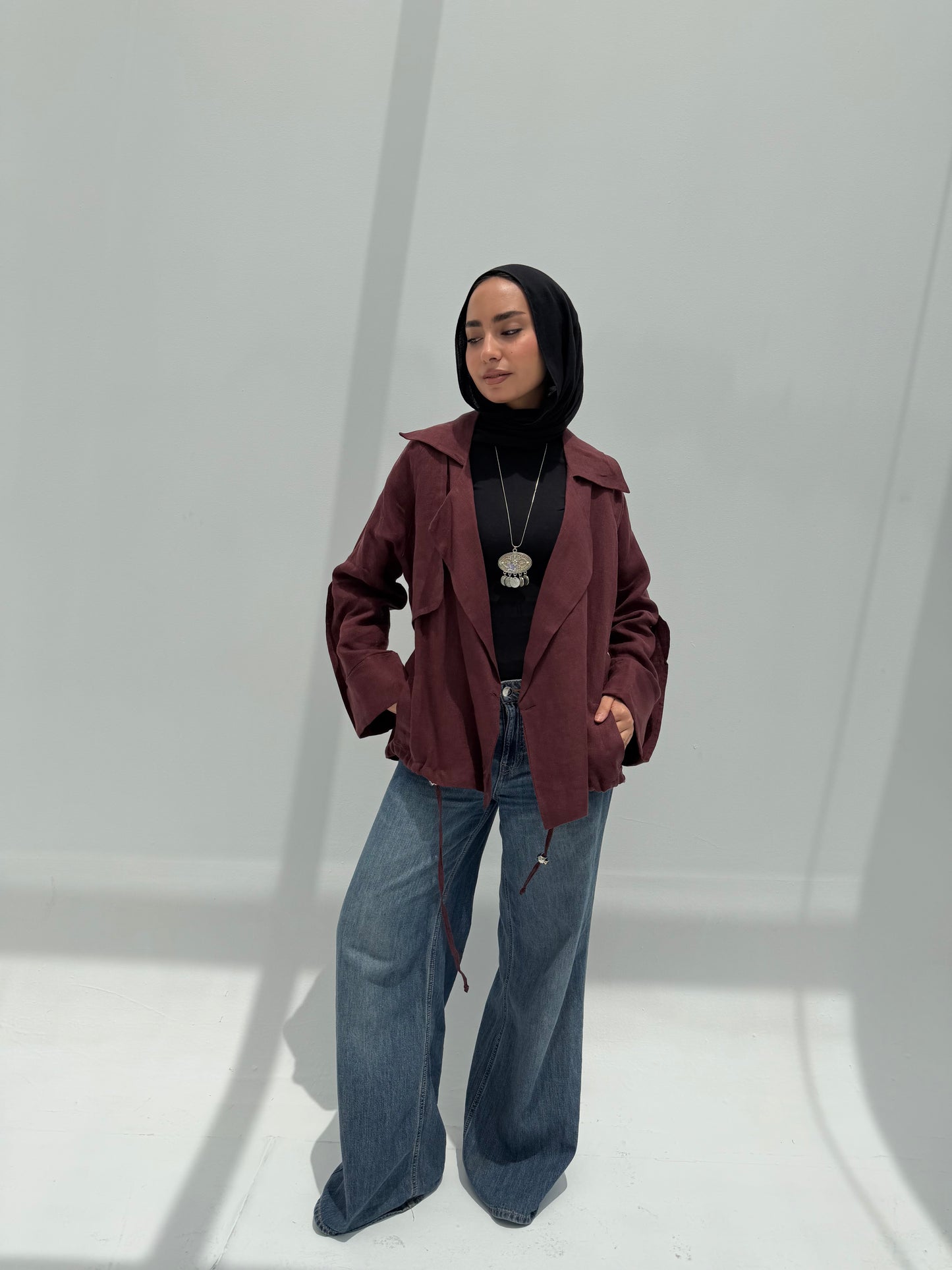 Trench Bomber Jacket - Burgundy
