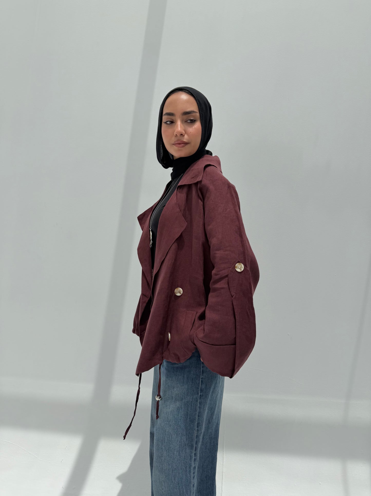 Trench Bomber Jacket - Burgundy