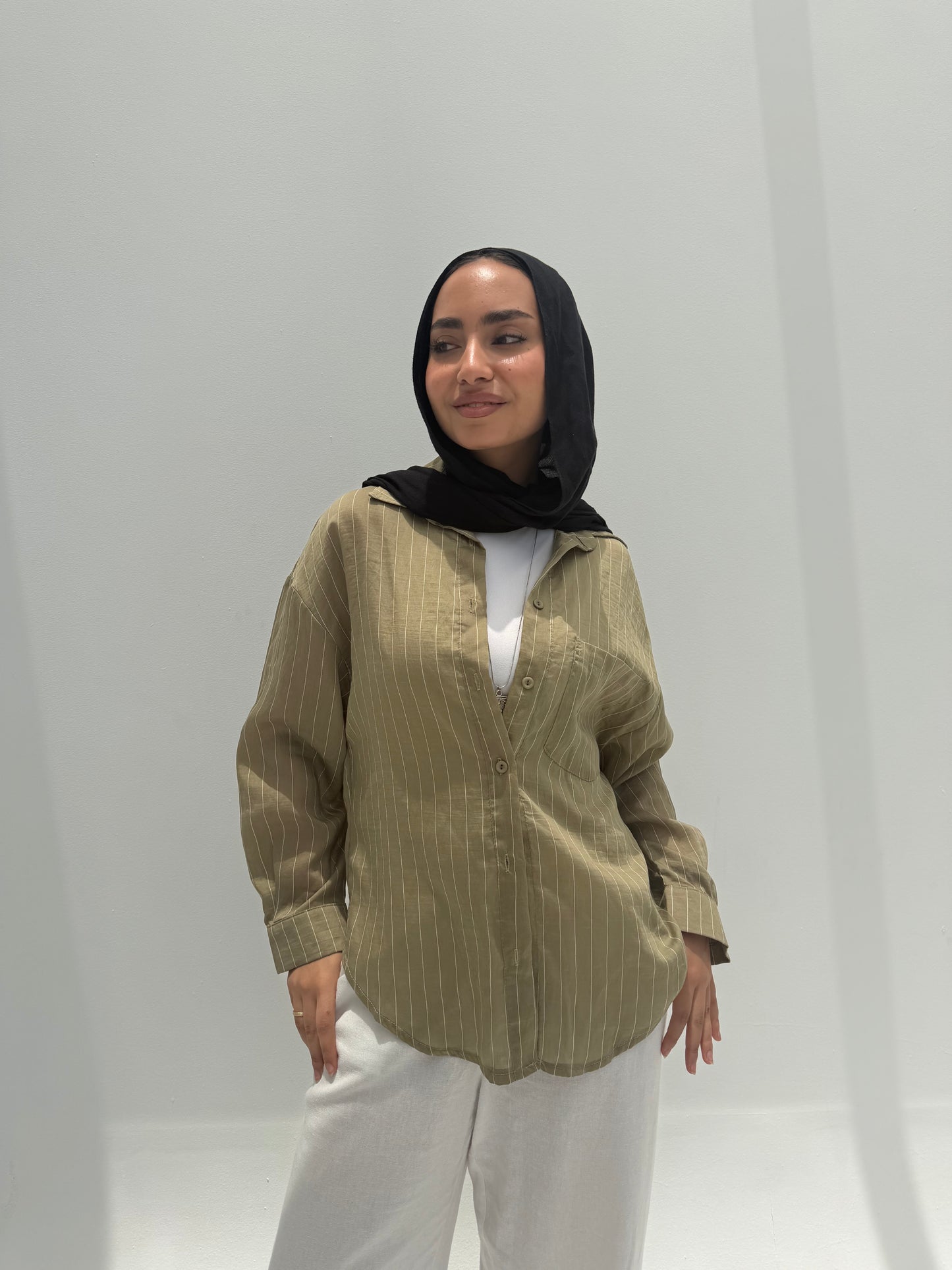 Striped Silk Blouse - Olive
