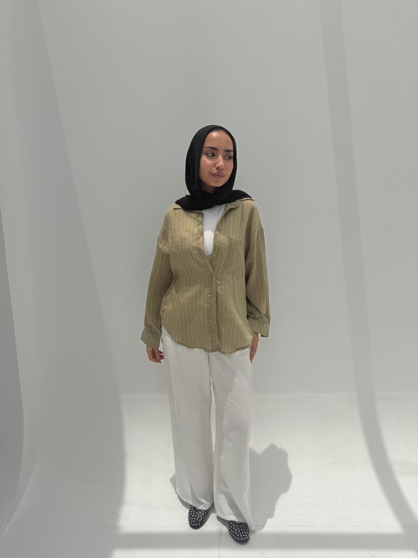 Striped Silk Blouse - Olive