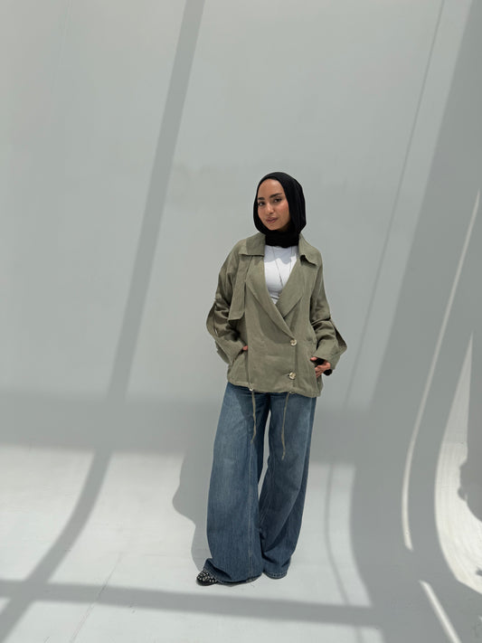 Trench Bomber Jacket - Olive