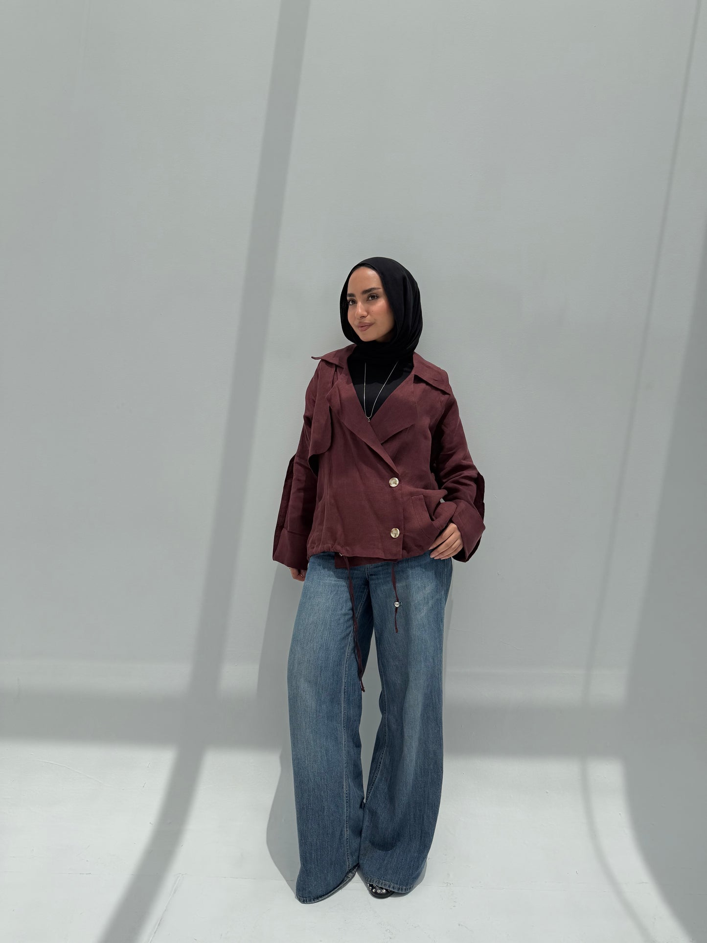 Trench Bomber Jacket - Burgundy