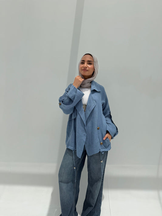 Trench Bomber Jacket - Blue