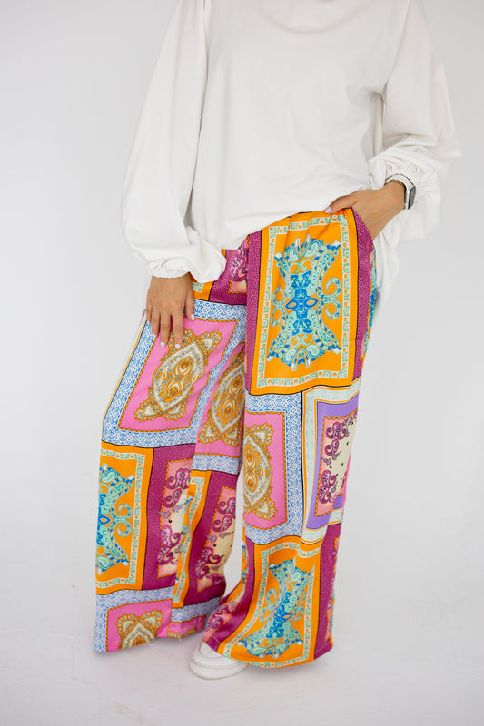 Coral Silk Pants