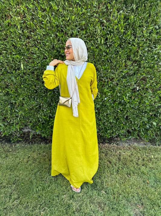 Linen Maxi Dress - Mustard