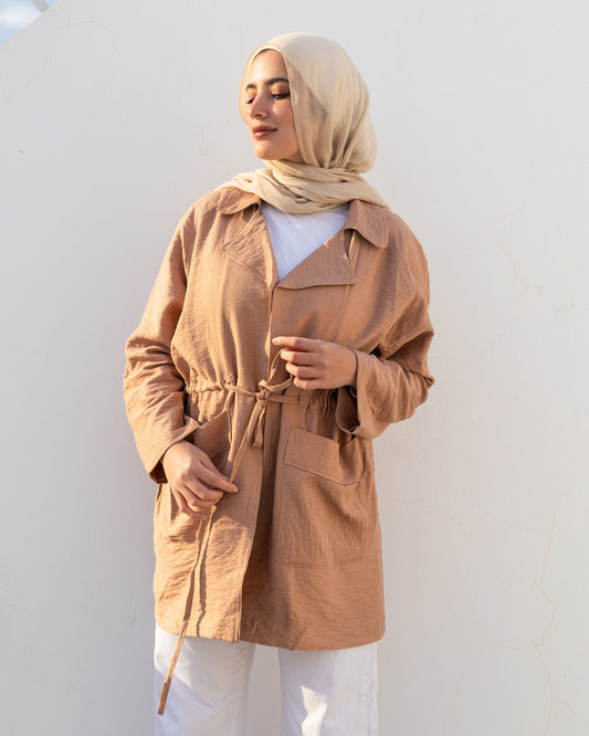 Wrap Linen Jacket with Pockets - Nude