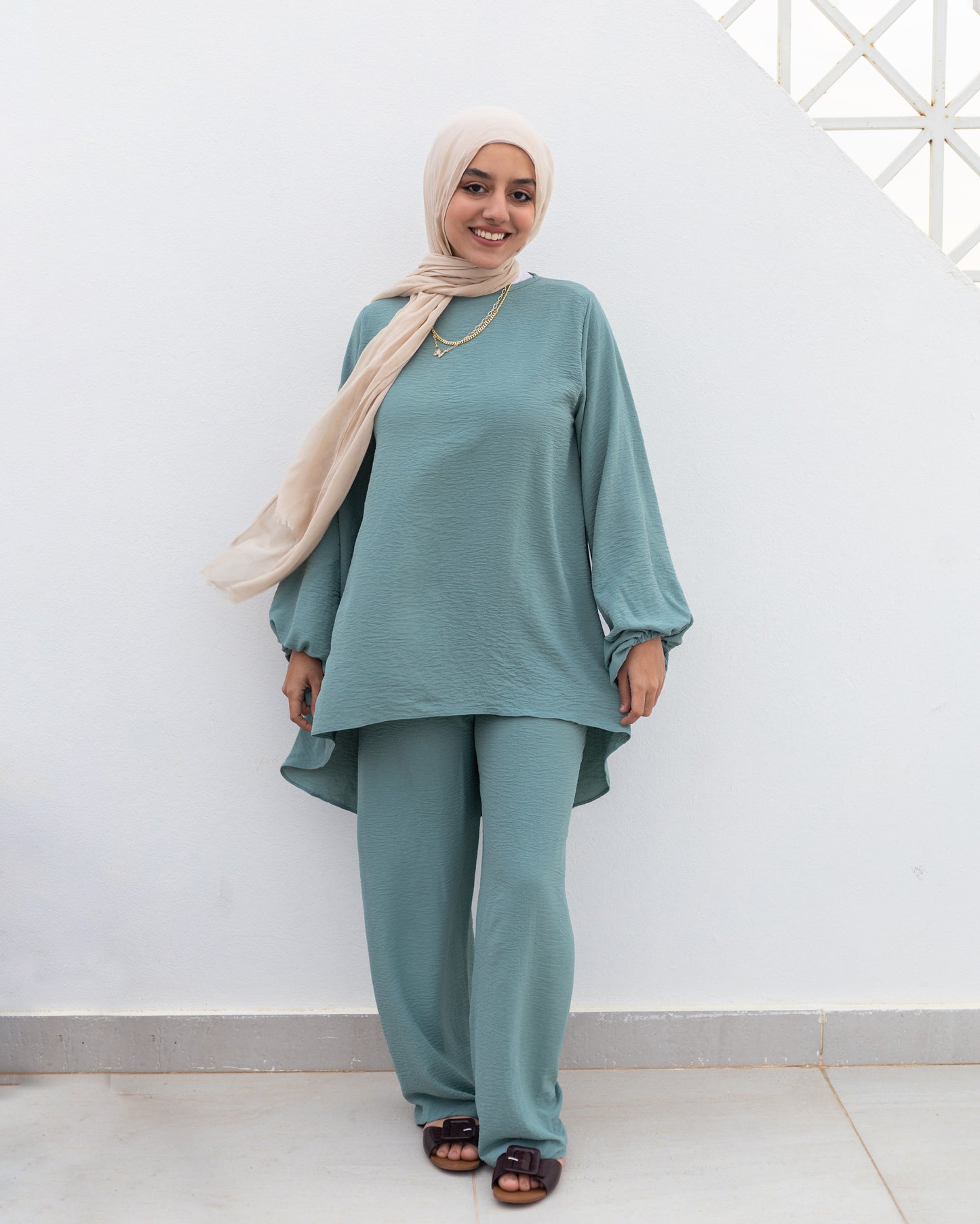 Puffed sleeves top -Mint