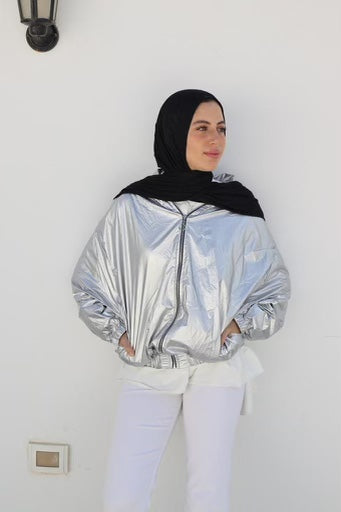 Waterproof Bomber cropped Jacket - Silver