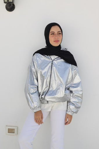 Waterproof Bomber cropped Jacket - Silver