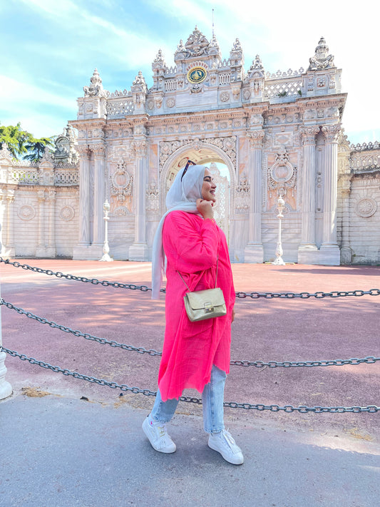 Linen Crisscross Top - Pink